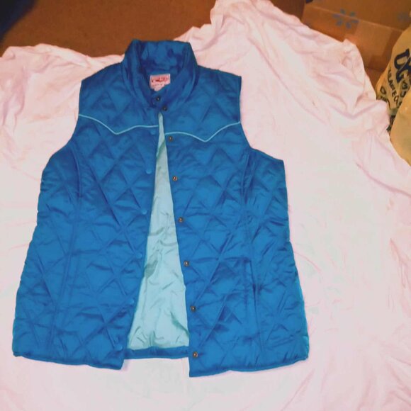 Roper Womens turquoise Nylon Puffy Vest snap closure Large - Picture 1 of 2
